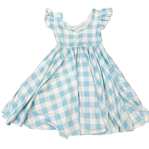 Dot Dot Smile DDS Light Blue & White Gingham Girls Flutter Sleeve Dress 7 - Picture 2 of 5
